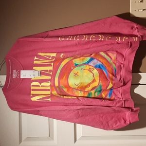 Urban Outfitters Nirvana Smile crewneck sweatshirt. Hot Pink S/M